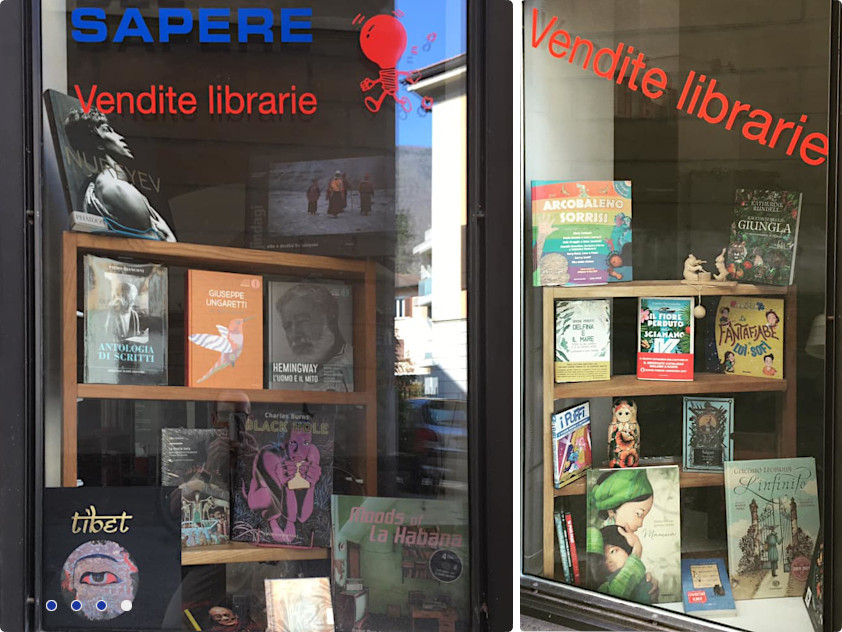 Esposizione nelle vetrine sul retro del negozio.